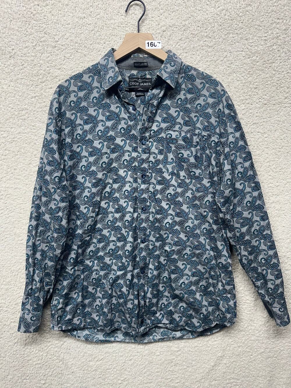 Cody James Men’s Large Blue Gray Paisley Western Button Down Shirt Regular Fit